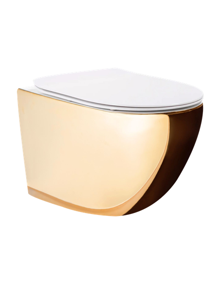 Підвісний унітаз REA CARLO FLAT MINI GOLD / WHITE золото
