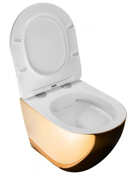 Підвісний унітаз REA CARLO FLAT MINI GOLD / WHITE золото
