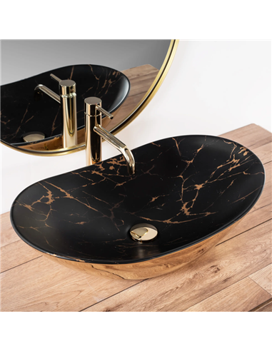 Умивальник (раковина) REA ROYAL IN BLACK MARBLE GOLD накладний
