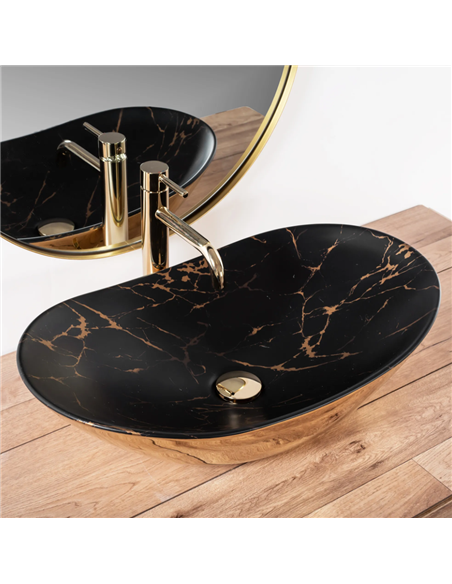 Умивальник (раковина) REA ROYAL IN BLACK MARBLE GOLD накладний
