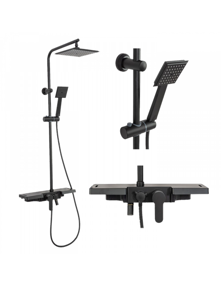 Душовий гарнітур REA BRAVO чорний з полицею і краном
